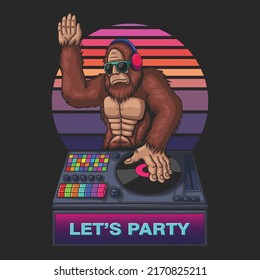 Bigfoot cool play dj vector illustration for your company or brand