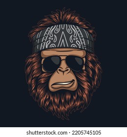 Bigfoot cool wearing bandana and glasses vector illustration for your company or brand