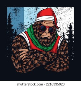 Bigfoot cool, mit Tracht Stil Weihnachtszeit-Vektorgrafik für Ihr Unternehmen oder Ihre Marke