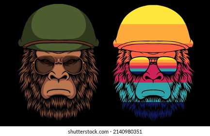 Bigfoot cool wearing a helmet soldier world war 2 vector illustration for your company or brand