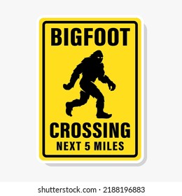 Bigfoot crossing sign. Sasquatch walking symbol. Hairy wild man cryptid poster. Mythical cryptozoology creature silhouette icon. Vector illustration. svg