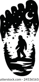 Bigfoot Cortar archivo para Cricut y silueta, Bigfoot y árboles, Sasquatch de montaña