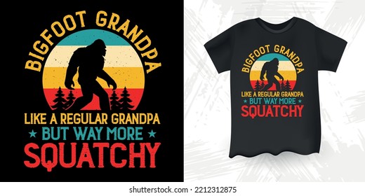 Bigfoot Dad Funny Bigfoot Sasquatch Retro Sunset Vintage Father's Day Bigfoot T-Shirt Design