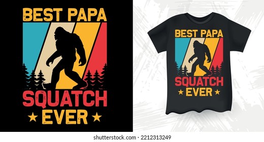 Bigfoot Dad Funny Bigfoot Sasquatch Retro Sunset Vintage Día del Padre Diseño de camiseta de pie grande