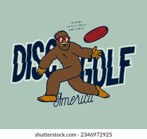 Bigfoot disc golf vintage typography silkscreen t-shirt print vector illustration.