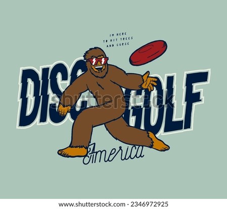 Bigfoot disc golf vintage typography silkscreen t-shirt print vector illustration.