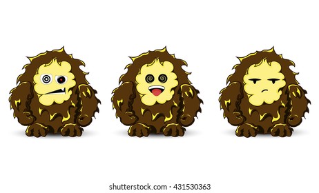 Bigfoot emotional set. Vector yeti character. Cute monster mascot.