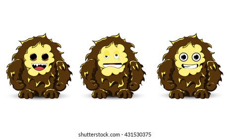 Bigfoot emotional set. Vector yeti character. Cute monster mascot.