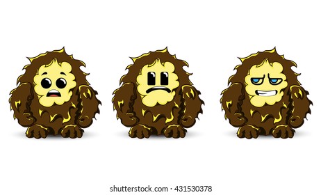 Bigfoot emotional set. Vector yeti character. Cute monster mascot.