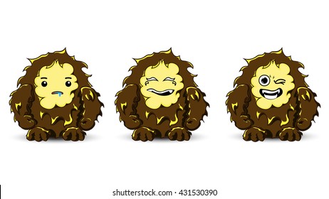 Bigfoot emotional set. Vector yeti character. Cute monster mascot.