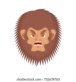 Bigfoot evil emotion face. Yeti angry emoji. Abominable snowman aggressive avatar. Vector illustration