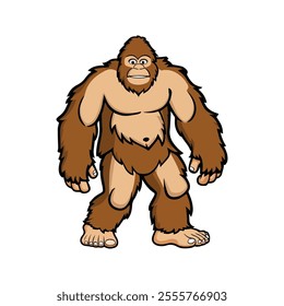 Bigfoot Flat Vector Illustration, Simple Stylized Design, Brown Fur, Broad Body, Exaggerated Features, Minimalist Look, Clean Lines, White Background