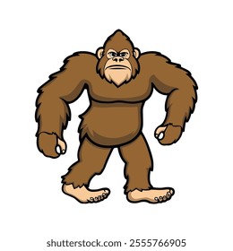 Bigfoot Flat Vector Illustration, Simple Stylized Design, Brown Fur, Broad Body, Exaggerated Features, Minimalist Look, Clean Lines, White Background