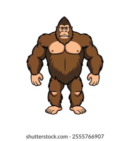 Bigfoot Flat Vector Illustration, Simple Stylized Design, Brown Fur, Broad Body, Exaggerated Features, Minimalist Look, Clean Lines, White Background