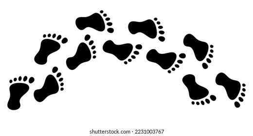 Bigfoot footprints on the ground. Path from traces. Vector black footprints. Clipart isolated on white background.