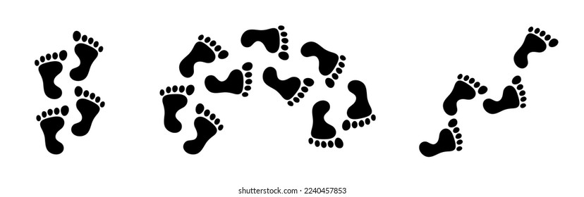 Bigfoot footprints on the ground. Path from traces. Vector black footprints isolated on white background.