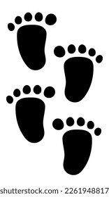 Bigfoot footprints on the ground. Vector black footprints. Clipart isolated on white background.