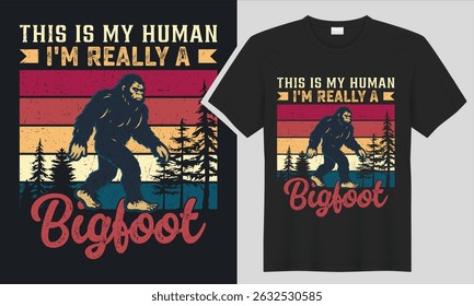 bigfoot Funny retro silhouette t shirt design with vintage sunset background.Don't be an assquatch design graphic Retro bigfoot t-shirt design with vintage Typography design template for t shirt, mug