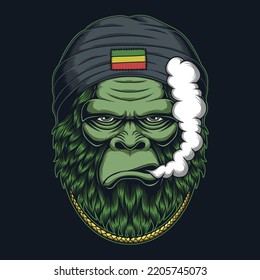 Bigfoot green fur reggae style vector illustration for your company or brand