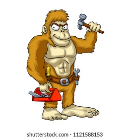 Bigfoot handyman cartoon - mythical monster