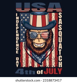 Bigfoot happy 4th of july america flag vector illustration for your company or brand