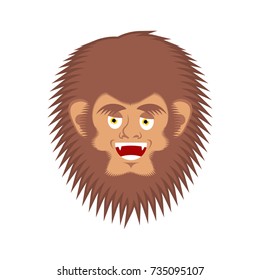 Bigfoot happy face. Yeti cheerful emoji. Abominable snowman merry avatar. Vector illustration