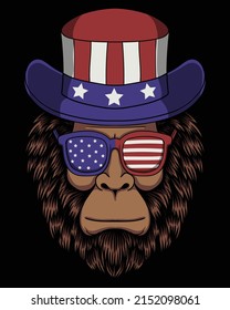 Bigfoot head wearing a uncle sam hat america vector illustration for your company or brand
