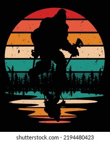 Bigfoot Hiking Vector T Shirt Design