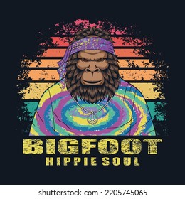 Bigfoot hippie soul retro vector illustration for your company or brand