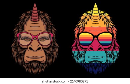 Bigfoot horn unicorn wearing a glasses vector illustration for your company or brand