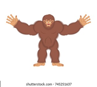 Bigfoot joyful. Yeti cheerful. Abominable snowman happy. Vector illustration
