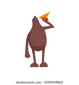 Bigfoot launching paper plane, mythical creature cartoon character vector Illustration on a white background