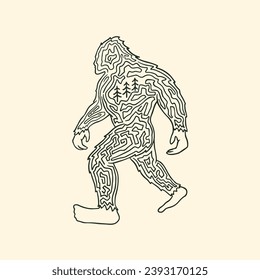 bigfoot life vector lineart illustration