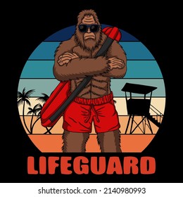 Bigfoot Lifeguard on the beach vector illustration for your company or brand