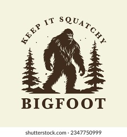 Bigfoot logo design concept. Sasquatch brand icon. keep it squatchy t-shirt graphic. Mythical yeti cryptid emblem. Vector illustration. svg