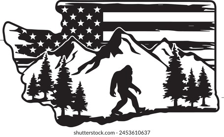 Bigfoot Mountain Washington Distressed American Flag