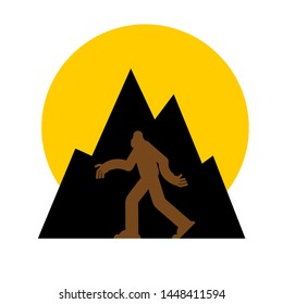 Bigfoot and mountains symbol. Yeti and forest sign.