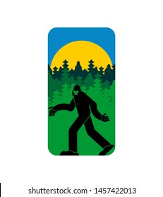 Bigfoot and mountains symbol. Yeti and forest sign.