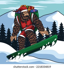 Bigfoot playing snowboard vector illustration for your company or brand