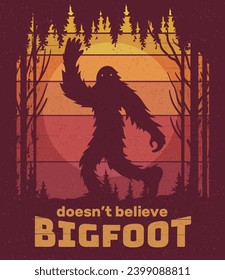 Bigfoot poster. Fantasy big furry fur animal Vector placard template with place for text