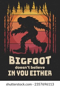 Bigfoot poster. Print design projects bigfoot placard recent vector adventure template with place for text