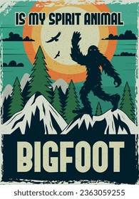 Bigfoot. Print design template with picture of bigfoot recent vector poster