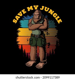 Bigfoot Protector Of The Forest Retro Vector Illustration For Your Company Or Brand