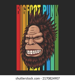 Bigfoot punk hair retro vector illustration for your company or brand