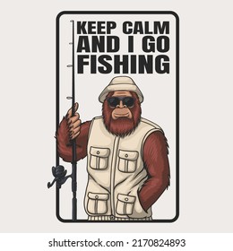 Bigfoot ready to go fishing vector illustration for your company or brand