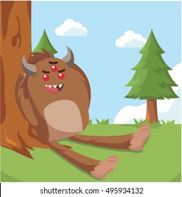 bigfoot relaxing on tree vector illustration design