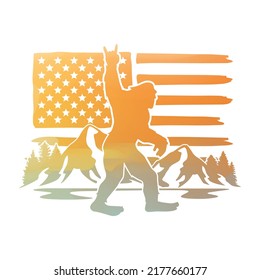 Bigfoot Rock Illustration Clip Art Design Shape. American Flag Silhouette Icon Vector.