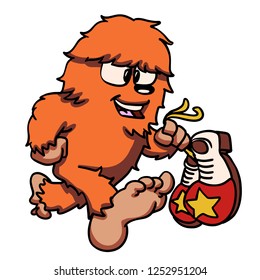 Bigfoot running with clown shoes