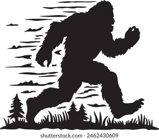 Bigfoot Running Silhouette Vector Illustration