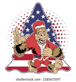 Bigfoot Santa Claus Christmas Tree American Flag